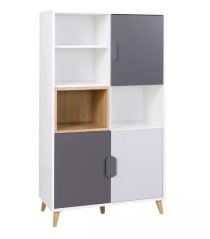 Regál Poker R6 bílá/grafit/dub lefkas/šedá