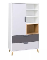 Regál Poker R5 bílá/grafit/dub lefkas/šedá