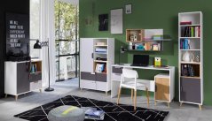 Regál Poker R5 bílá/grafit/dub lefkas/šedá