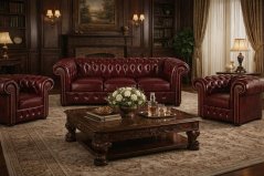 Sedací souprava Chesterfield Classic 3+1+1 kůže bordó