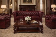 Sedací souprava Chesterfield Lord 3+1+1 kůže bordó