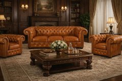Sedací souprava Chesterfield Classic 3+1+1 kůže koňak