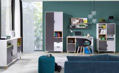 Regál Poker R6 bílá/grafit/dub lefkas/šedá