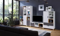 Obývací stěna Poker bílá/grafit/dub lefkas/šedá