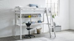 Vysoká postel s pracovní deskou a policemi Actim bílá