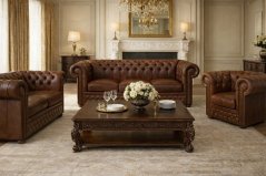 Sedací souprava Chesterfield Lord 3+2+1 kůže hnědá