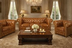 Sedací souprava Chesterfield Classic 3+2+1 kůže koňak