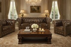 Sedací souprava Chesterfield Classic 3+2+1 kůže hnědá